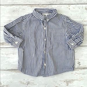 Baby Boys 12m Blue Pinstripe Button Down Collared Shirt Long Sleeve Blue